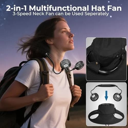 COMLIFE Cooling Sun Hat with Fan Rechargeable UPF 50+ | 16H Neck Fan for Camping & Beach thumbnail 4