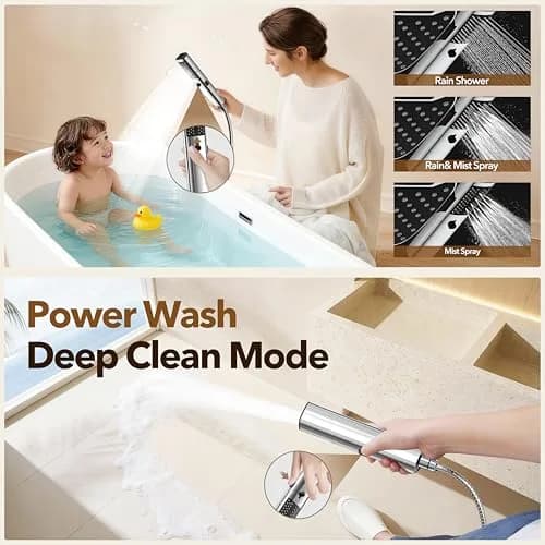 JDO High Pressure Rain Shower Head with Handheld Spray Chrome Polished | 10-inch Rainfall & Multi-Mode Handheld thumbnail 5