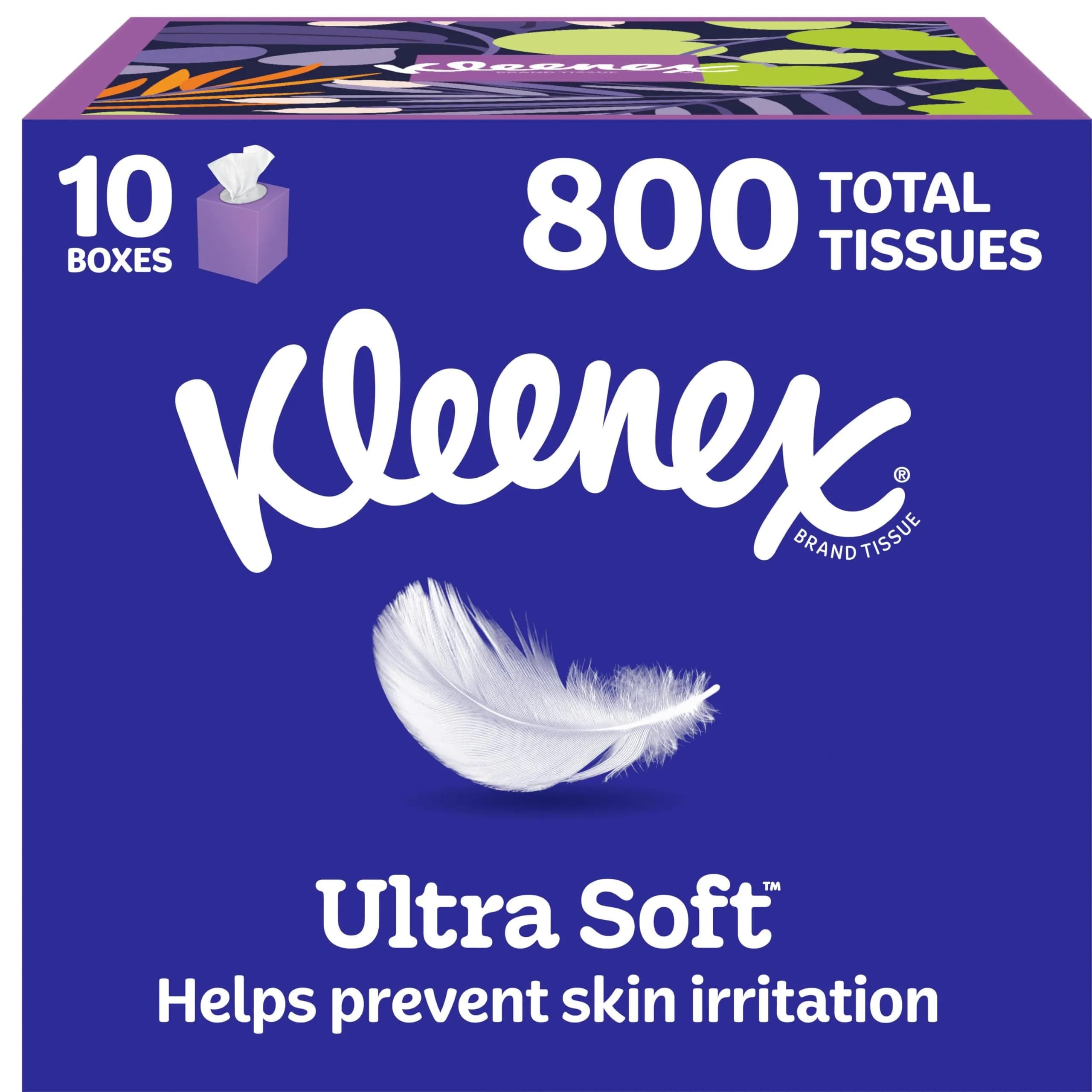 Kleenex Ultra Soft Facial Tissues 10 Cube Boxes | 3-Ply, 80 Tissues/Box, White, Hypoallergenic
