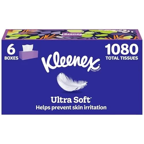 Kleenex Ultra Soft Facial Tissues, 6 Flat Boxes, 180 Tissues per Box (1080 Tissues Total) | Hypoallergenic & Dermatologist Tested thumbnail 1