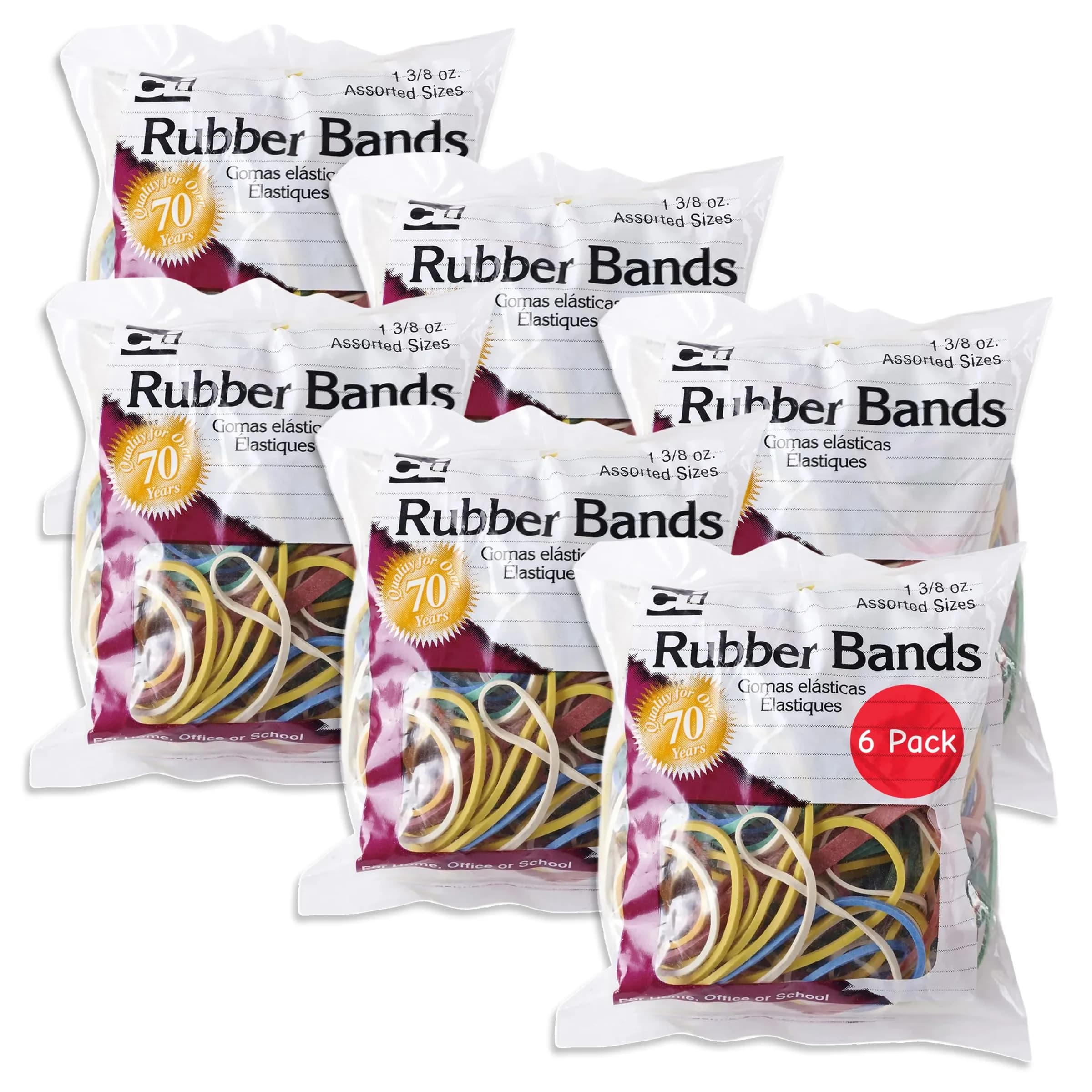 Charles Leonard Assorted Sizes Rubber Bands 234g (8.25 oz) | 6 Bags per Box, High Quality, Imported from USA