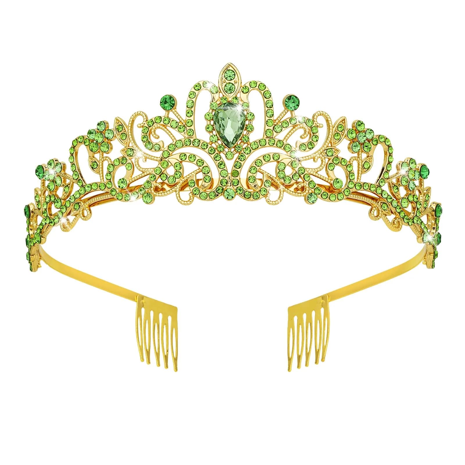 CAVETEE Pink Crystal Tiara for Women Girls | Gold Plated Princess Crown with Rhinestones, Bridal Prom Birthday Party Headpiece (1 pc) — Green / oneseize