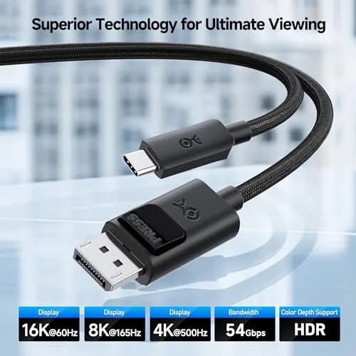 Cable Matters USB C to DisplayPort 2.1 Cable 6ft / 1.8m | Supports 8K@165Hz & 4K@480Hz, Durable Locking Fit thumbnail 2