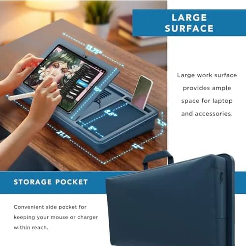 LapGear Ergonomic Pro Lap Desk with Cushion & Mouse Pad | Denim Blue, Fits 15.6" Laptops, 55.9 cm (22 in) thumbnail 5