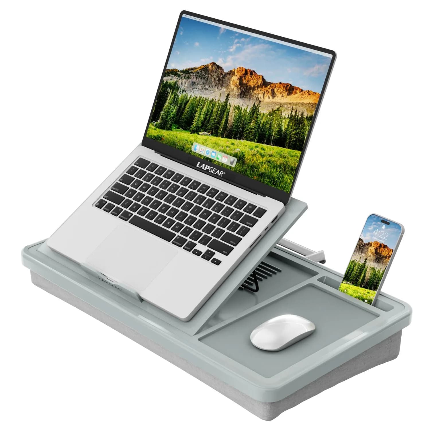 LapGear Ergonomic Pro Lap Desk Gray Fits 15.6" Laptops | 9-Height Adjustable with Mouse Pad & Storage - main product image