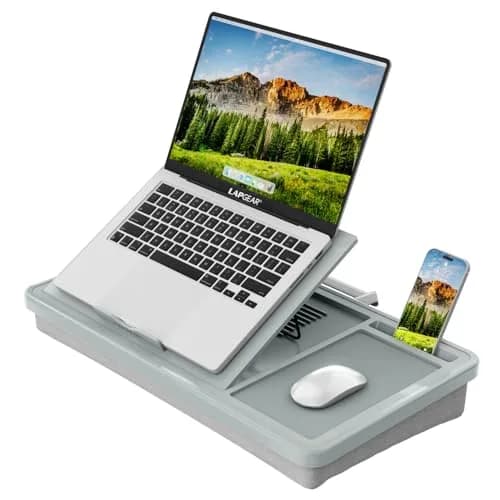LapGear Ergonomic Pro Lap Desk Gray Fits 15.6" Laptops | 9-Height Adjustable with Mouse Pad & Storage thumbnail 1