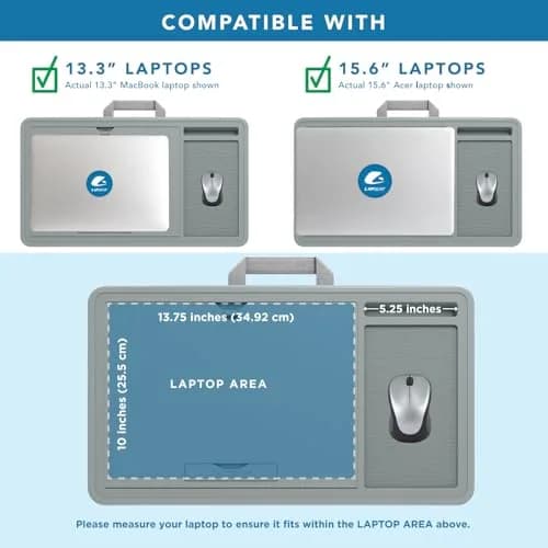 LapGear Ergonomic Pro Lap Desk Gray Fits 15.6" Laptops | 9-Height Adjustable with Mouse Pad & Storage thumbnail 3