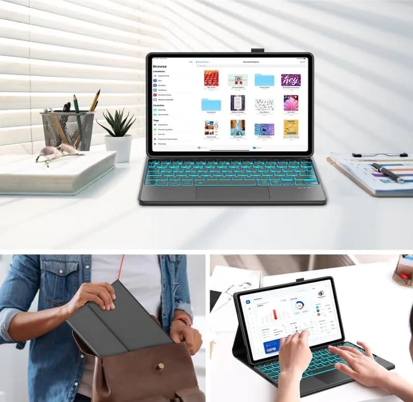 QYiiD Touchpad Keyboard Case for Lenovo Idea Tab Plus 12.1 Inch | Ultra-Thin Leather Stand Cover with 7-Color Backlit Wireless Keyboard thumbnail 8