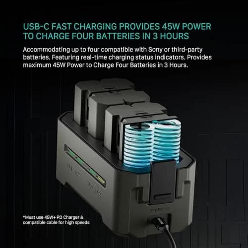 Tilta NP-FZ100 Portable Charging Station (4-Battery Kit) Green | 45W PD Fast Charging, Works with Sony FX3, A7 IV, A6700 thumbnail 4