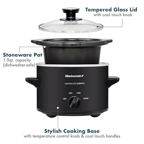 Elite Gourmet MST-250XBX Electric Ceramic Slow Cooker 1.5 Qt Black | Compact & Versatile thumbnail 5