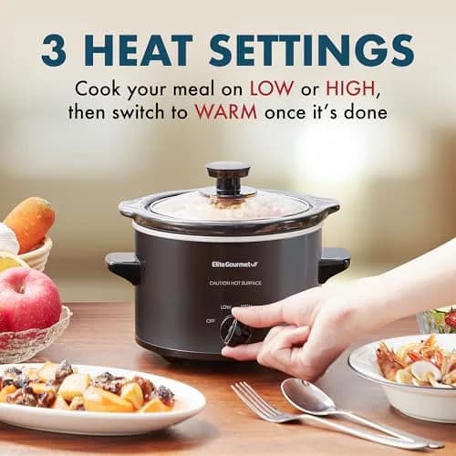 Elite Gourmet MST-250XBX Electric Ceramic Slow Cooker 1.5 Qt Black | Compact & Versatile thumbnail 2