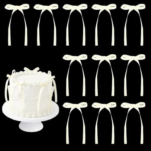 NatNarr Ivory Bow Cake Toppers 30 Pack | Handmade Polyester Ribbon for Party Decorations thumbnail 1
