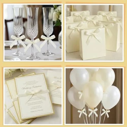 NatNarr Ivory Bow Cake Toppers 30 Pack | Handmade Polyester Ribbon for Party Decorations thumbnail 7