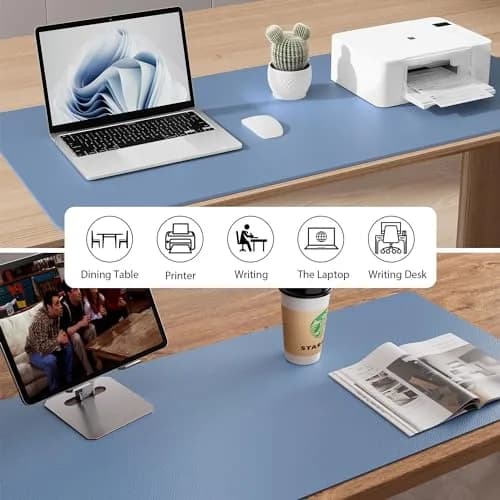 Aothia Faux Leather Desk Mat - Non-Slip PU Leather Desk Blotter, Waterproof Writing Surface, Large Desk Pad for Office & Home (Denim Blue, 140cm x 43cm) thumbnail 6