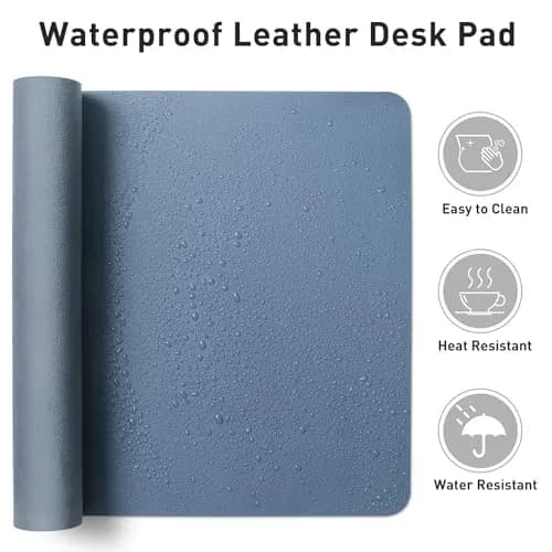 Aothia Faux Leather Desk Mat - Non-Slip PU Leather Desk Blotter, Waterproof Writing Surface, Large Desk Pad for Office & Home (Denim Blue, 140cm x 43cm) thumbnail 7