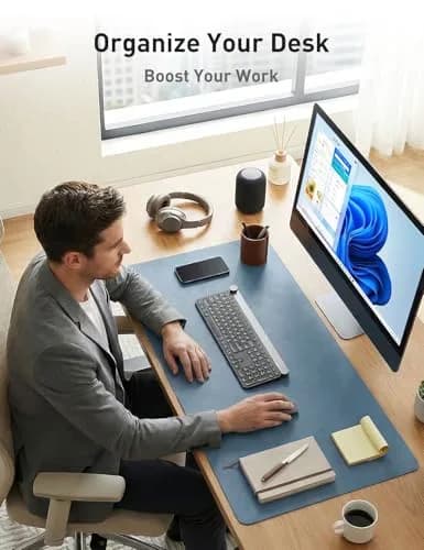 Aothia Faux Leather Desk Mat - Non-Slip PU Leather Desk Blotter, Waterproof Writing Surface, Large Desk Pad for Office & Home (Denim Blue, 140cm x 43cm) thumbnail 3