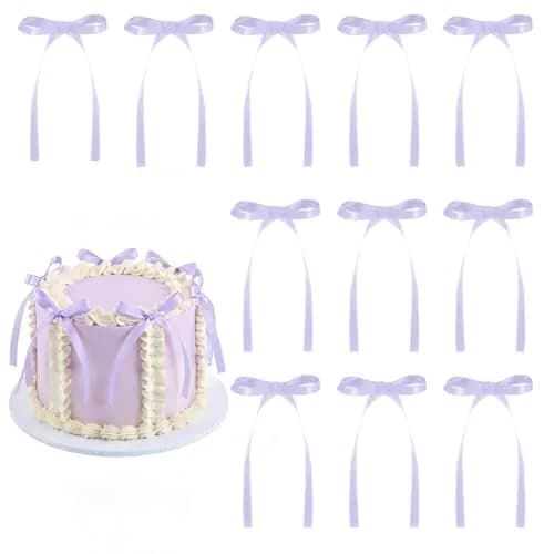 NatNarr Light Purple Bow Cake Toppers, 30 Pack Ribbon Bows for Cake Decorations | Handmade Polyester for Parties thumbnail 1