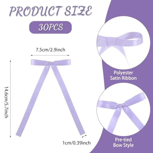 NatNarr Light Purple Bow Cake Toppers, 30 Pack Ribbon Bows for Cake Decorations | Handmade Polyester for Parties thumbnail 2