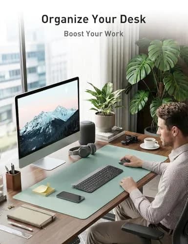 Aothia Faux Leather Desk Mat Light Blue 139.7cm x 60.96cm (55" x 24") | Non-Slip PU Leather Desk Blotter thumbnail 3