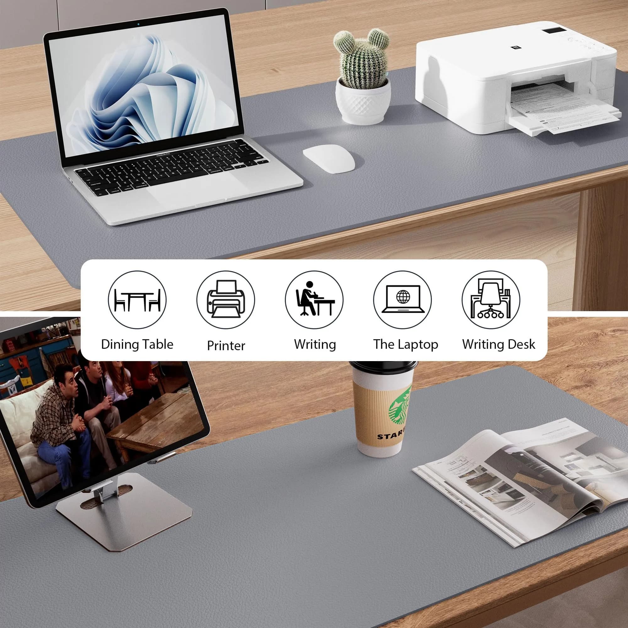 Aothia Faux Leather Desk Mat Light Grey 55" x 24" | Protects Your Desk with Professional Style thumbnail 6