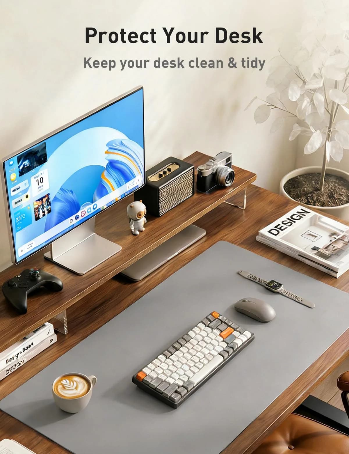 Aothia Faux Leather Desk Mat Light Grey 55" x 24" | Protects Your Desk with Professional Style thumbnail 9