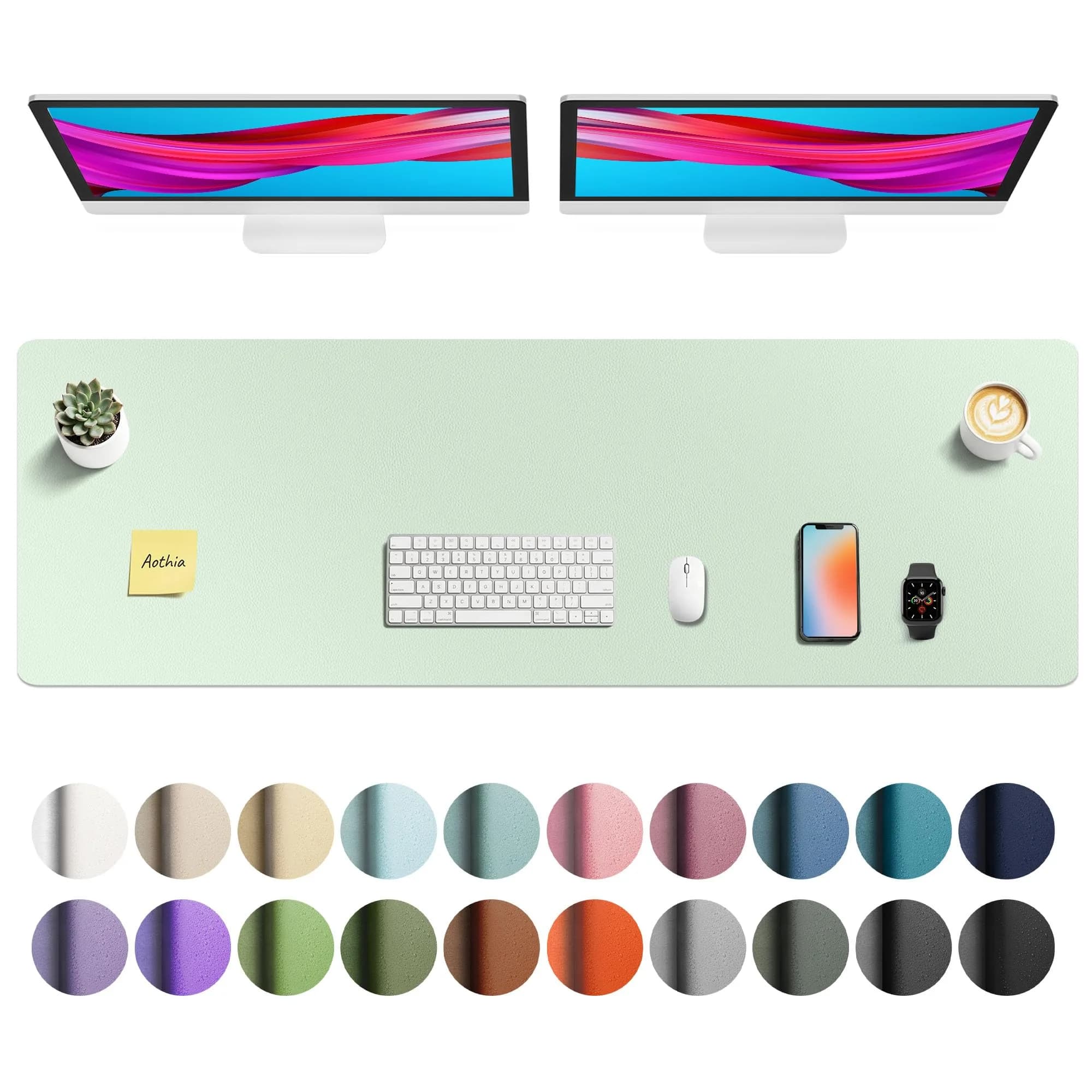 Aothia Faux Leather Desk Mat Aqua 140cm (55") x 43cm (17") | Smooth Writing Surface for Office & Home — Aqua