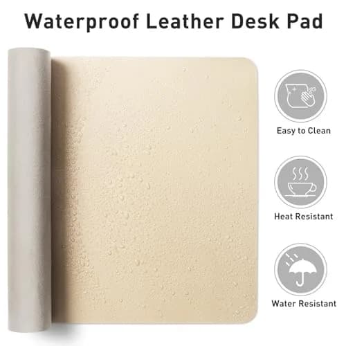 Aothia Faux Leather Desk Mat - Large Beige Blotter 140cm x 43cm (55" x 17") | Protects Desks from Scratches, Spills, and Heat thumbnail 7