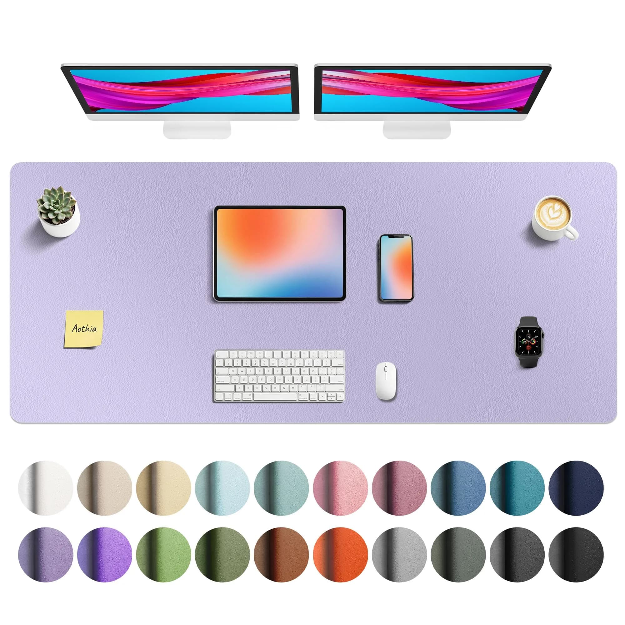 Aothia Faux Leather Desk Mat - Lavender, 55" x 24" | Protects Desks, Smooth Writing Surface — Lavender