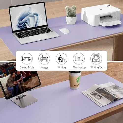 Aothia Faux Leather Desk Mat - Lavender, 55" x 24" | Protects Desks, Smooth Writing Surface thumbnail 6