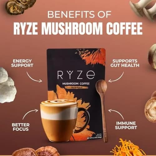 RYZE Mushroom Coffee Starter Kit Dark Roast, 252 g (8.8 oz) | 6 Adaptogenic Mushrooms, 90mg Caffeine, USA Import thumbnail 8