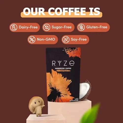 RYZE Mushroom Coffee Starter Kit Dark Roast, 252 g (8.8 oz) | 6 Adaptogenic Mushrooms, 90mg Caffeine, USA Import thumbnail 2
