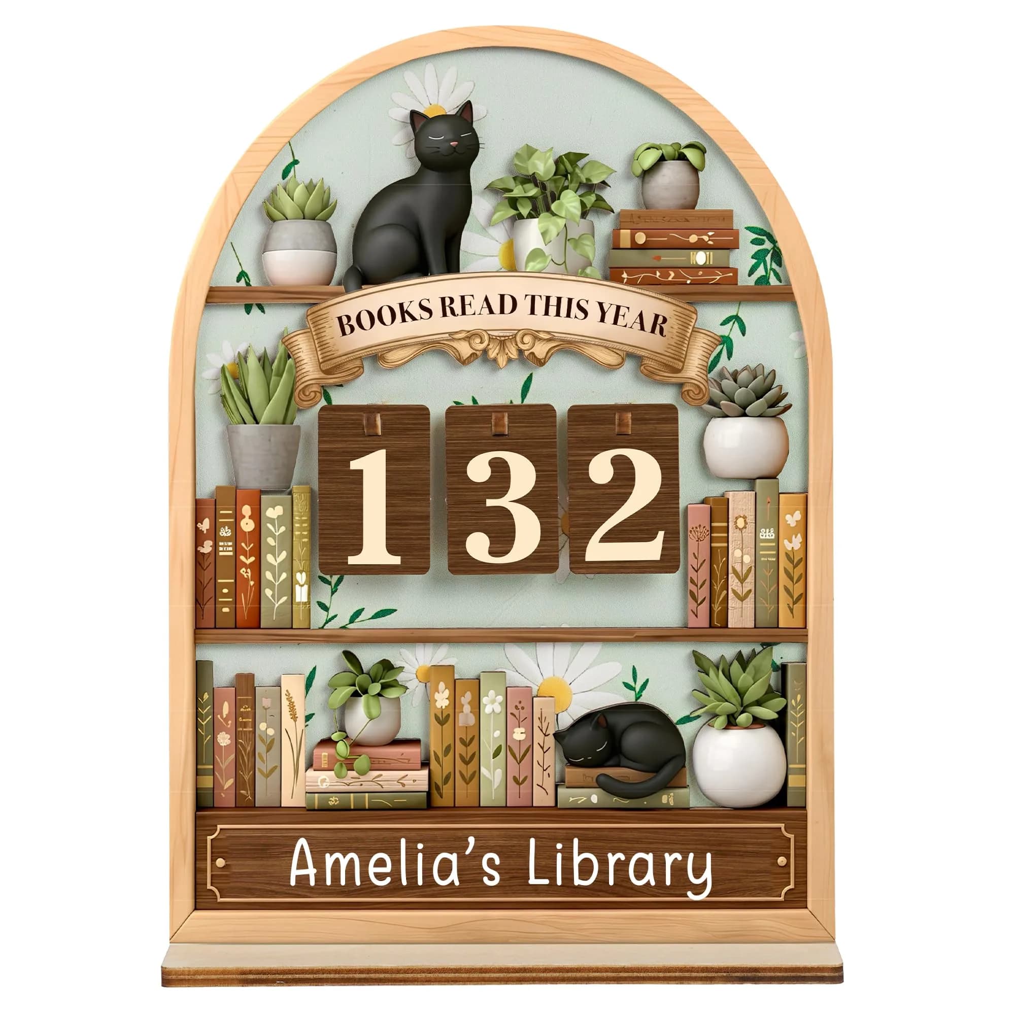 DINIZON Books Read This Year Counter, Wooden Book Tracker 7 X 6 Inch | Personalize With Name