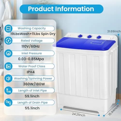 Nictemaw Portable Washing Machine, 30Lbs Capacity Twin Tub with Drain Pump | Compact Laundry for Apartments & RVs thumbnail 9