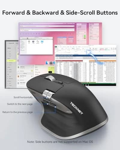TECKNET Wireless Mouse, 3-Device Bluetooth Rechargeable Ergonomic Optical Mouse with Side Scroll & 6-Level DPI, Grey thumbnail 3