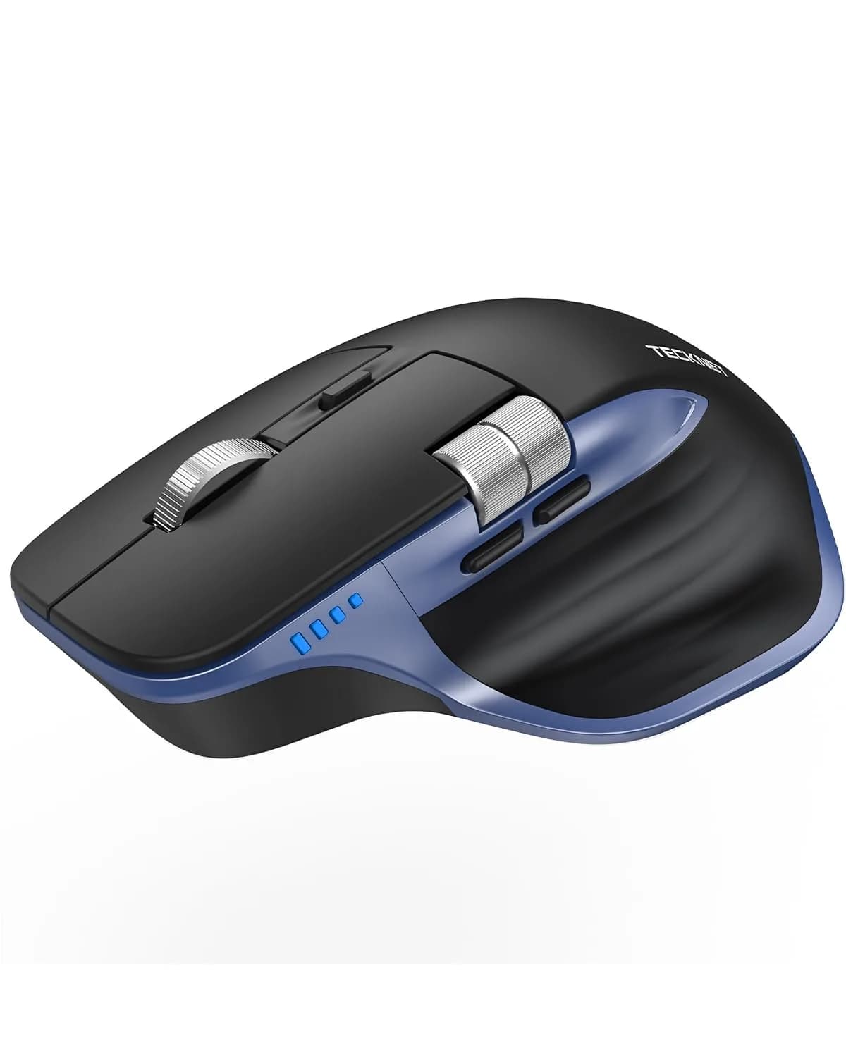 TECKNET Wireless Mouse, 3-Device Bluetooth Rechargeable, 4800 DPI Optical Mouse with Side Scroll Wheel | 36-Month Warranty — Black & Blue
