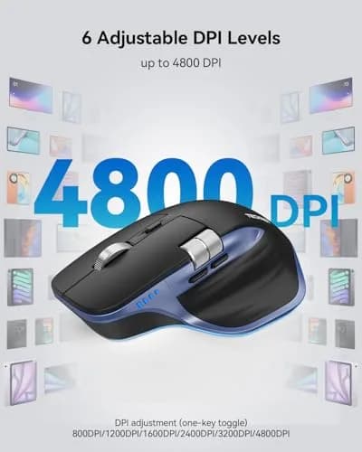 TECKNET Wireless Mouse, 3-Device Bluetooth Rechargeable, Side Scroll, Black & Blue | 6-Level DPI Optical Mouse thumbnail 4