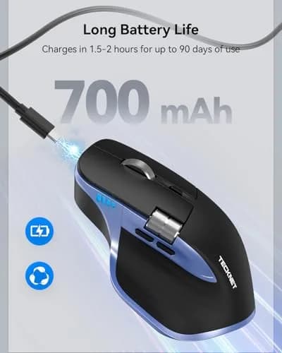 TECKNET Wireless Mouse, 3-Device Bluetooth Rechargeable, Side Scroll, Black & Blue | 6-Level DPI Optical Mouse thumbnail 6