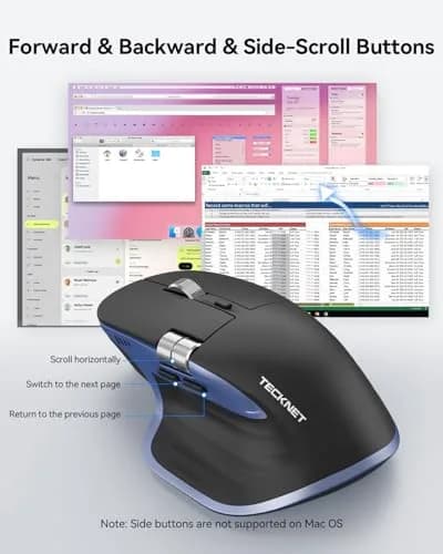 TECKNET Wireless Mouse, 3-Device Bluetooth Rechargeable, Side Scroll, Black & Blue | 6-Level DPI Optical Mouse thumbnail 3