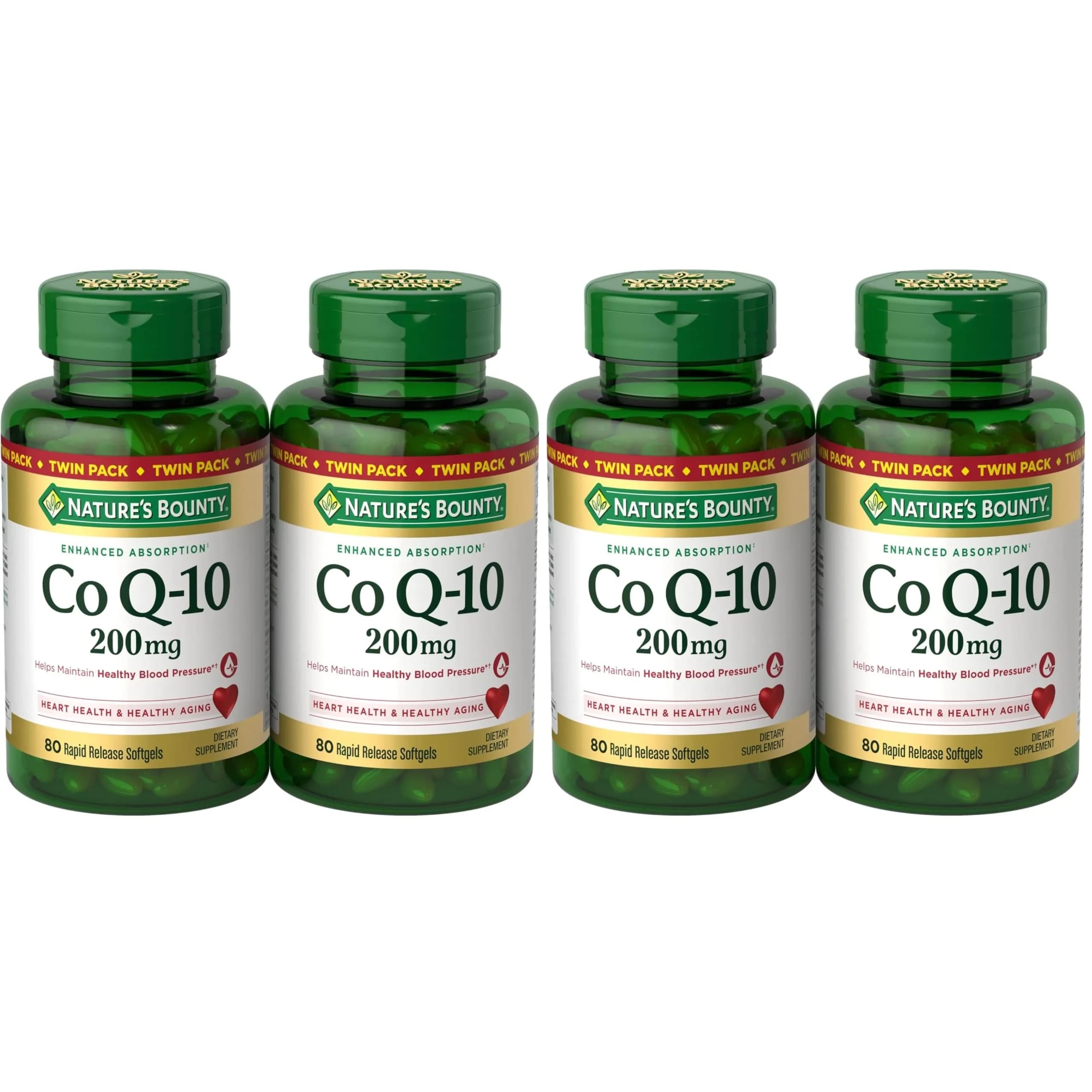 Nature's Bounty CoQ10 200 mg Softgels & Cellular Energy Support, 160 Count (Pack of 4) - main product image