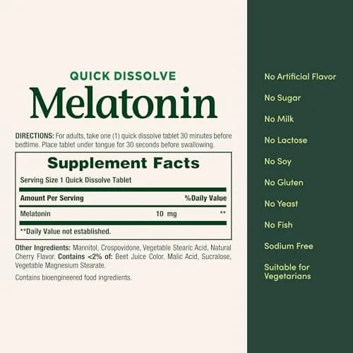 Nature's Bounty Melatonin 10mg Quick Dissolve Tablets Cherry Flavor | 90 Tablets (Pack of 2) thumbnail 6