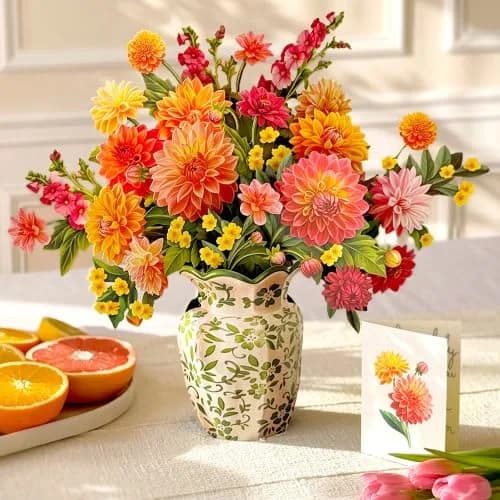 Freshcut Paper Dahlia Sunrise 3D Pop Up Card 14.5 Inch | Greeting Card for Birthdays, Mother's Day, Thank You, Gifts for Mom thumbnail 11
