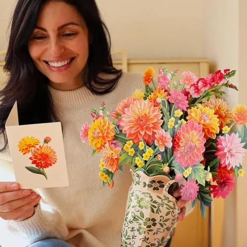 Freshcut Paper Dahlia Sunrise 3D Pop Up Card 14.5 Inch | Greeting Card for Birthdays, Mother's Day, Thank You, Gifts for Mom thumbnail 3