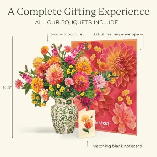 Freshcut Paper Dahlia Sunrise 3D Pop Up Card 14.5 Inch | Greeting Card for Birthdays, Mother's Day, Thank You, Gifts for Mom thumbnail 7
