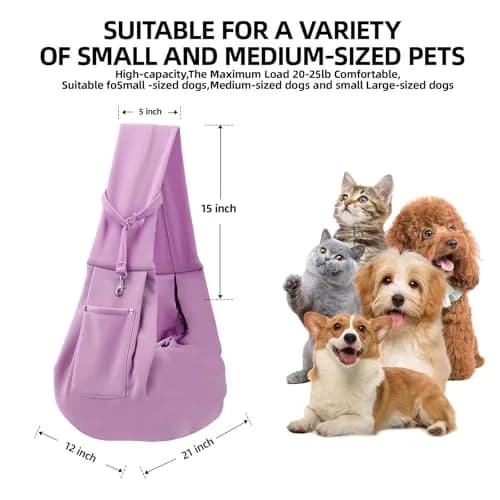ARZQUT Dog and Cats Carrier Sling | Small Pet Carrier with Storage Pocket, Reversible, Hand-Free, 21x12 inches, Purple thumbnail 5