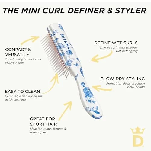 Denman Mini Curl Definer & Styler 5 Row Hairbrush for Detangling, Separating, and Defining Curls, Curly Hairbrush, Sleek Blowdrying - D14 (Blue Belle) 17cm (6.7in) thumbnail 5