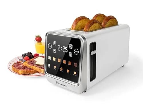 Nostalgia Inspirex Touch Screen Toaster - 4 Slice, White | 5 Bread Types & 6 Browning Levels thumbnail 1