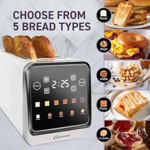 Nostalgia Inspirex Touch Screen Toaster - 4 Slice, White | 5 Bread Types & 6 Browning Levels thumbnail 7