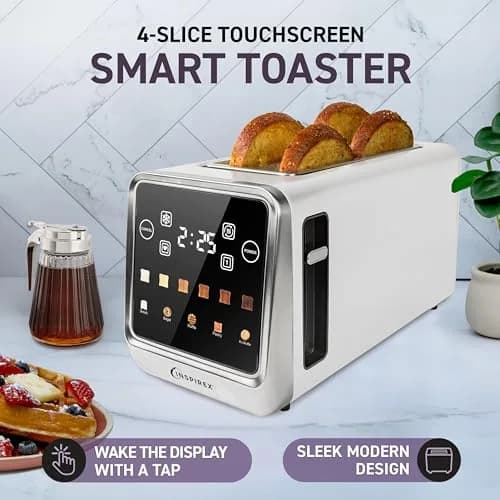 Nostalgia Inspirex Touch Screen Toaster - 4 Slice, White | 5 Bread Types & 6 Browning Levels thumbnail 2
