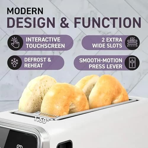 Nostalgia Inspirex Touch Screen Toaster - 4 Slice, White | 5 Bread Types & 6 Browning Levels thumbnail 3