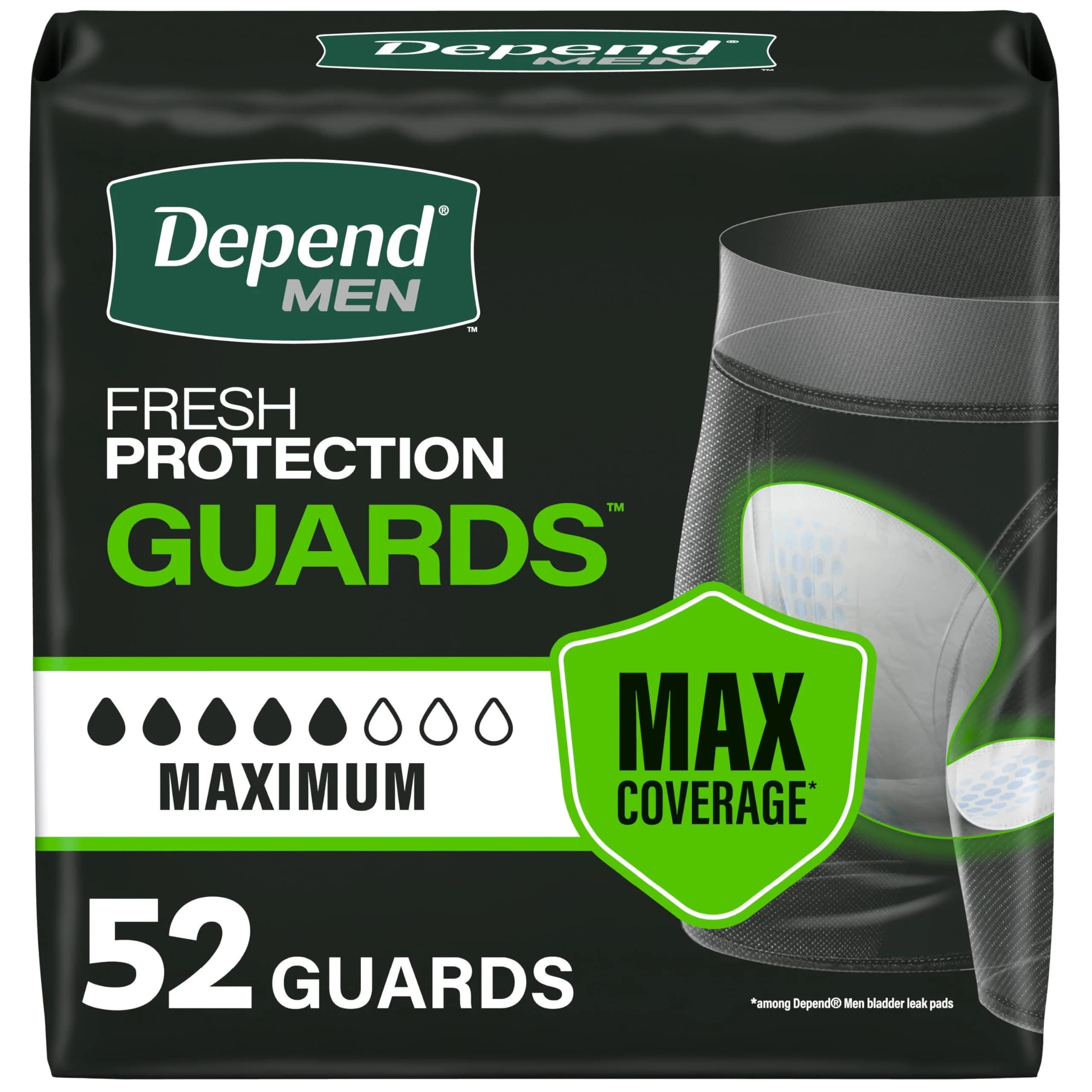 Depend Guards for Men Maximum Absorbency Incontinence Pads 104 Count | OdorBlock Technology — White